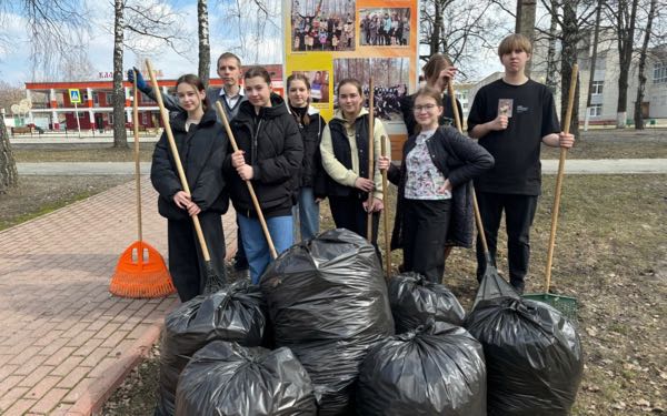 Члены Брасовского местного отделения РДДМ «Движение Первых» расчистили сквер Волонтёров в Локте