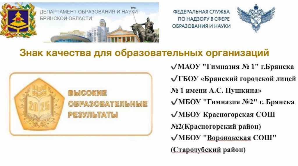 Брянские школы получили знаки качества образования