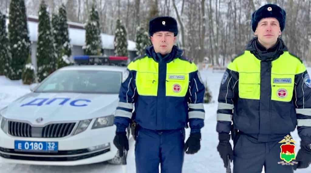 Брянские гаишники спасли замерзающую семью с детьми на трассе