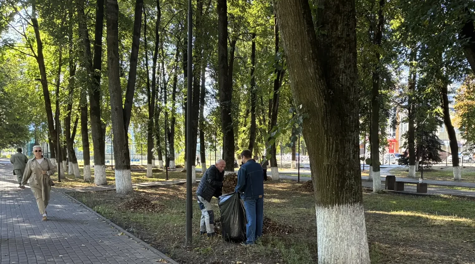 В сквере Энергетиков проходит осенняя уборка